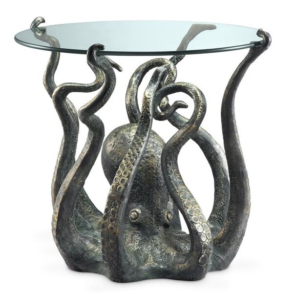 Octopus End Table Sculpture with Glass Top Decorative